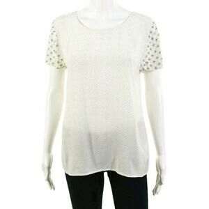 SOFT Joie polka dot cream blouse short sleeve semi sheer top shirt Size Small